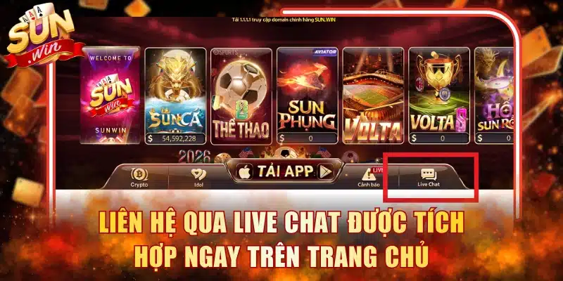 Liên hệ qua live chat được tích hợp ngay trên trang chủ